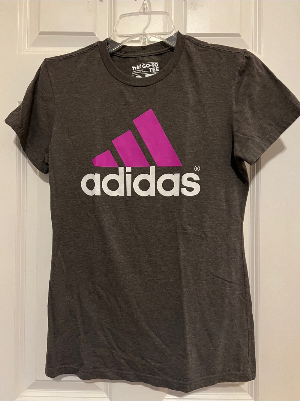 adidas Dark Gray Short Sleeve Tee with Pink Logo